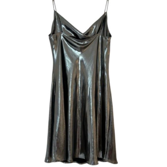 NWT Zara Mettalic Fluid Silver Slip Dress. Size Large - Picture 5 of 7